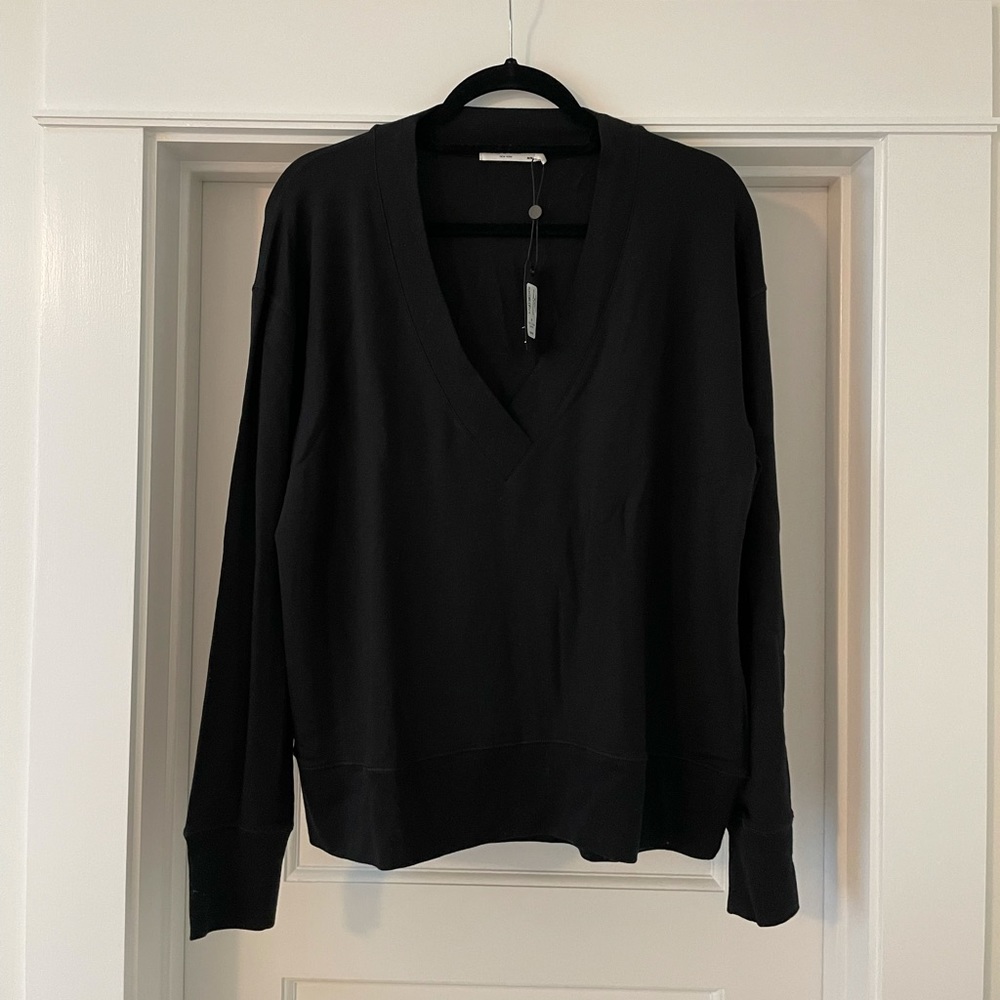Rag & Bone Black Flora Pullover V-Neck Sweatshirt, M